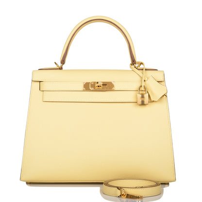 Hermes Kelly Sellier 28 Jaune Poussin Epsom Gold Hardware