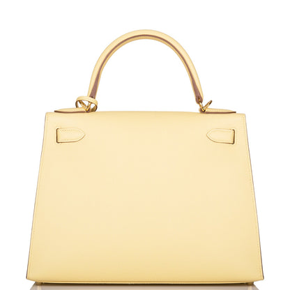 Hermes Kelly Sellier 28 Jaune Poussin Epsom Gold Hardware