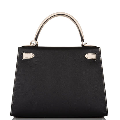 Hermes Special Order (HSS) Kelly Sellier 28 Black and Craie Epsom Brushed Palladium Hardware