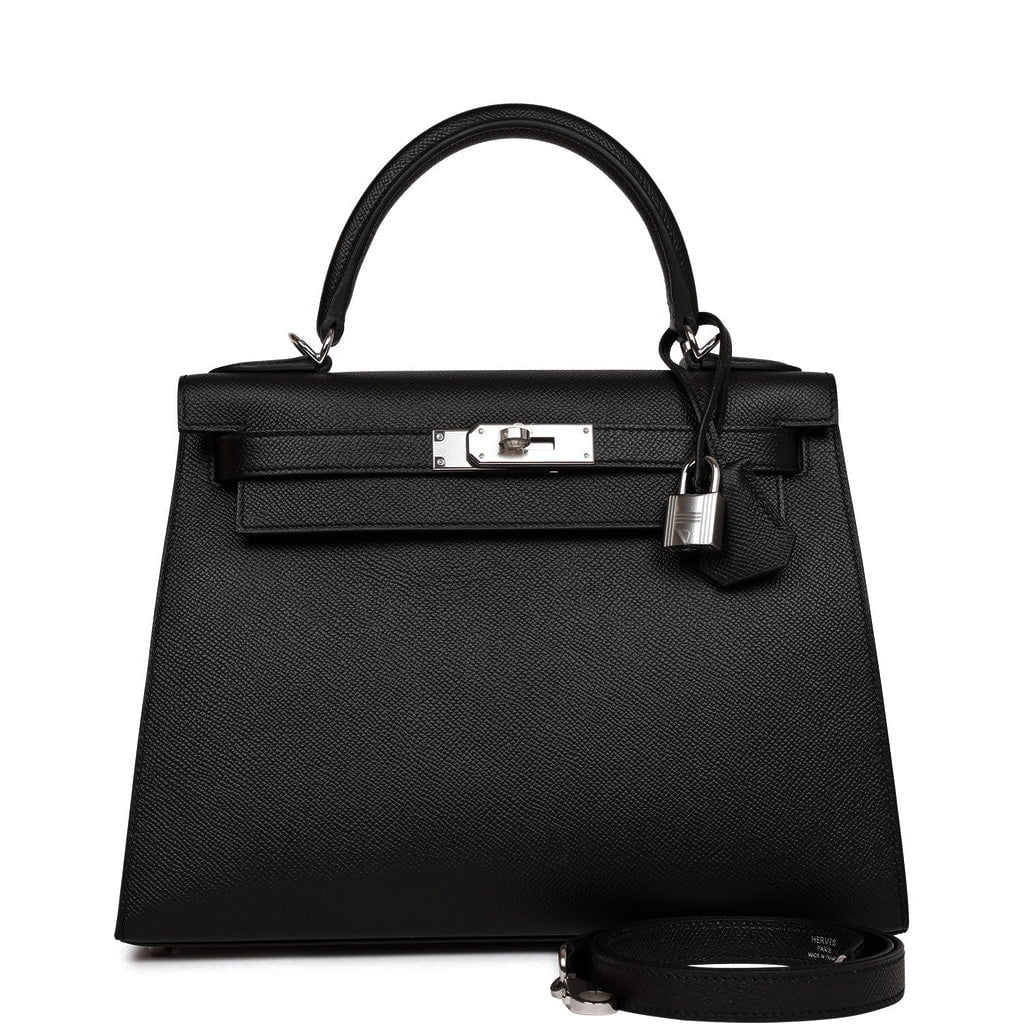 Hermes Kelly Sellier 28 Black Epsom Palladium Hardware