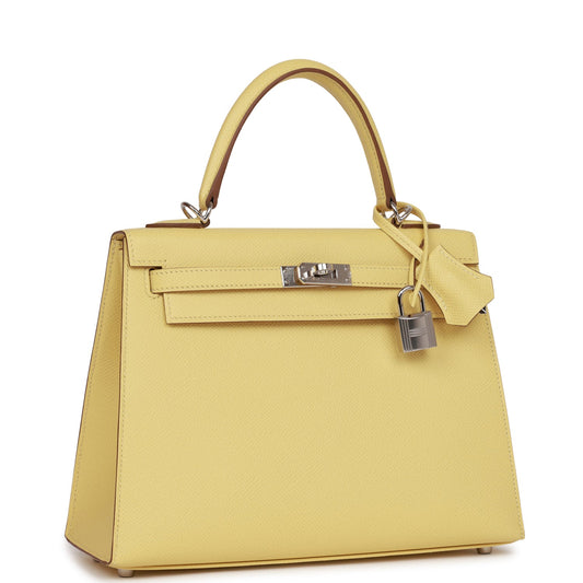 Hermes Kelly Sellier 25 Jaune Poussin Epsom Palladium Hardware