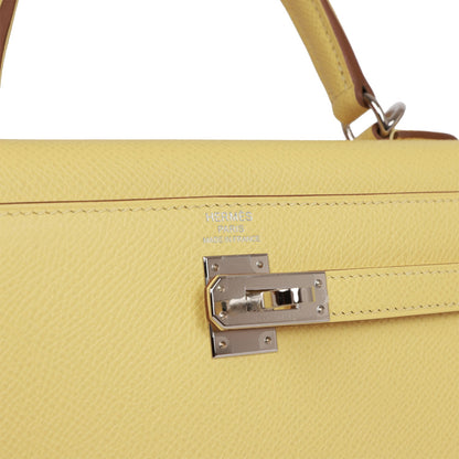 Hermes Kelly Sellier 25 Jaune Poussin Epsom Palladium Hardware