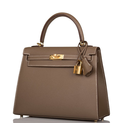 Hermes Kelly Sellier 25 Etoupe Epsom Gold Hardware