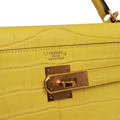 Hermes Special Order (HSS) Kelly Retourne 32 Mimosa Matte Alligator Gold Hardware