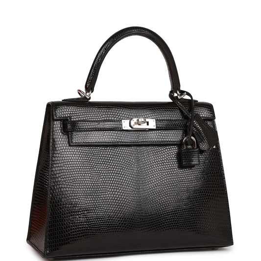 Hermes Kelly Sellier 25 Black Lizard Palladium Hardware