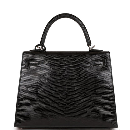 Hermes Kelly Sellier 25 Black Lizard Palladium Hardware