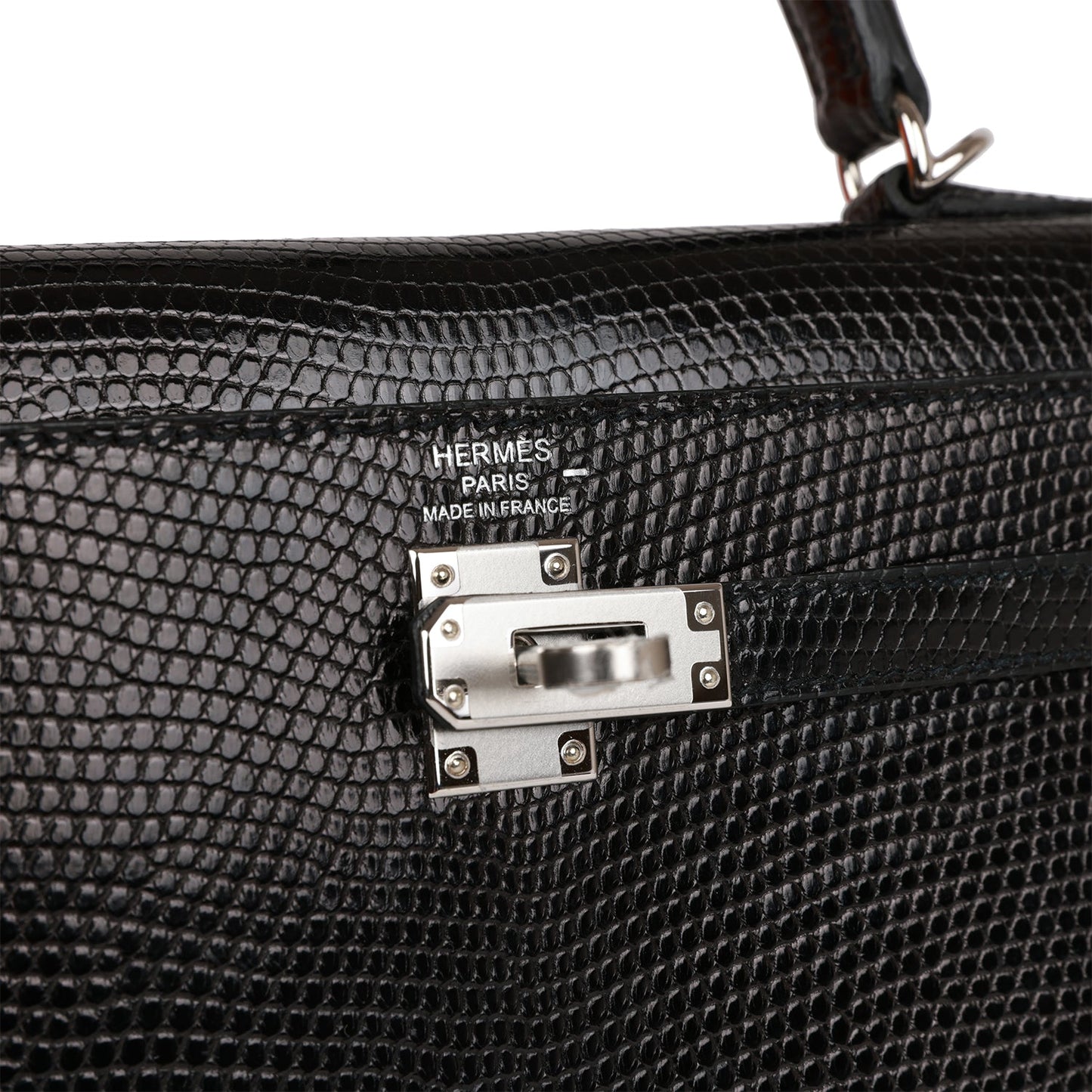 Hermes Kelly Sellier 25 Black Lizard Palladium Hardware