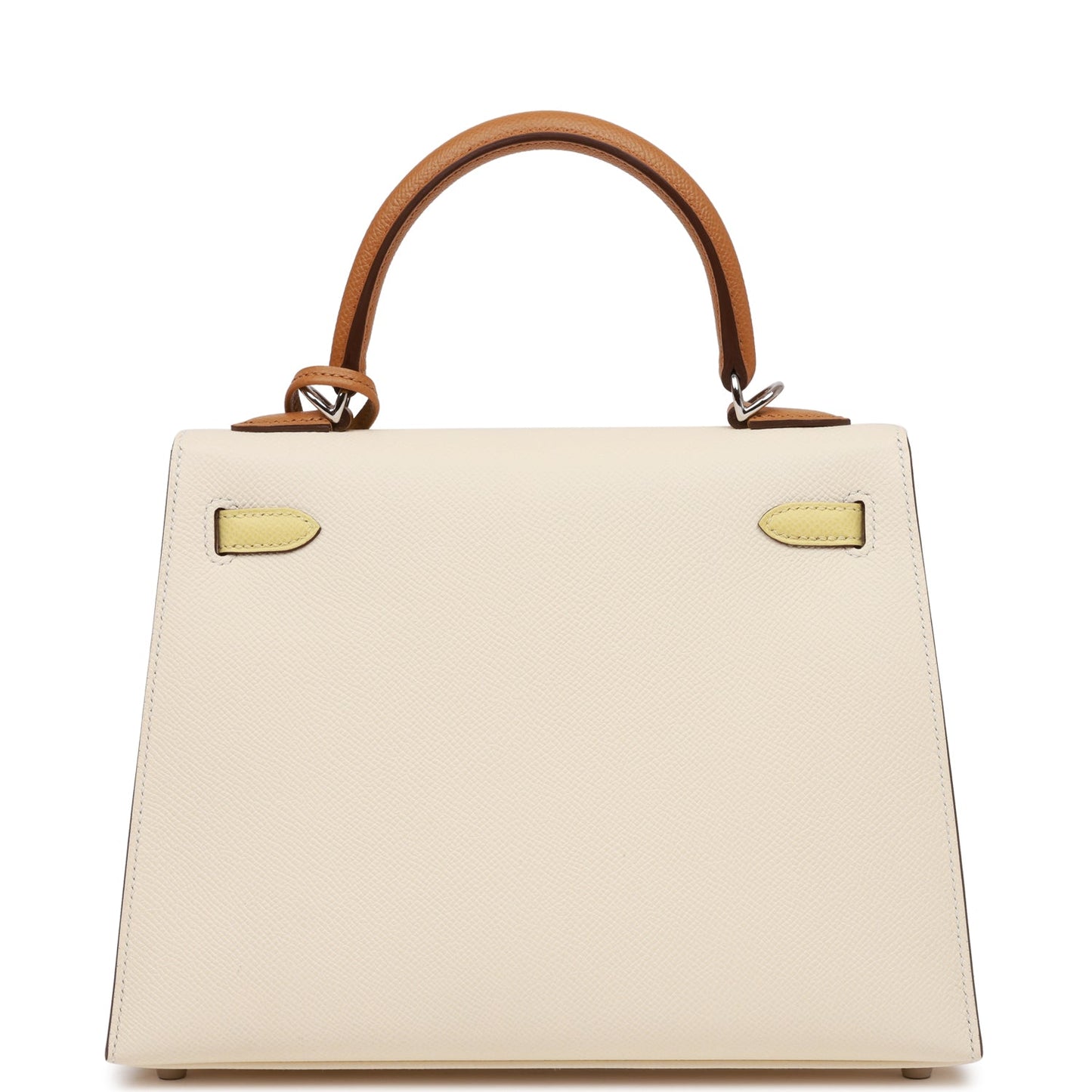 Hermes Kelly Sellier 25 Tri-Color Nata, Jaune Poussin and Sesame Epsom Palladium Hardware