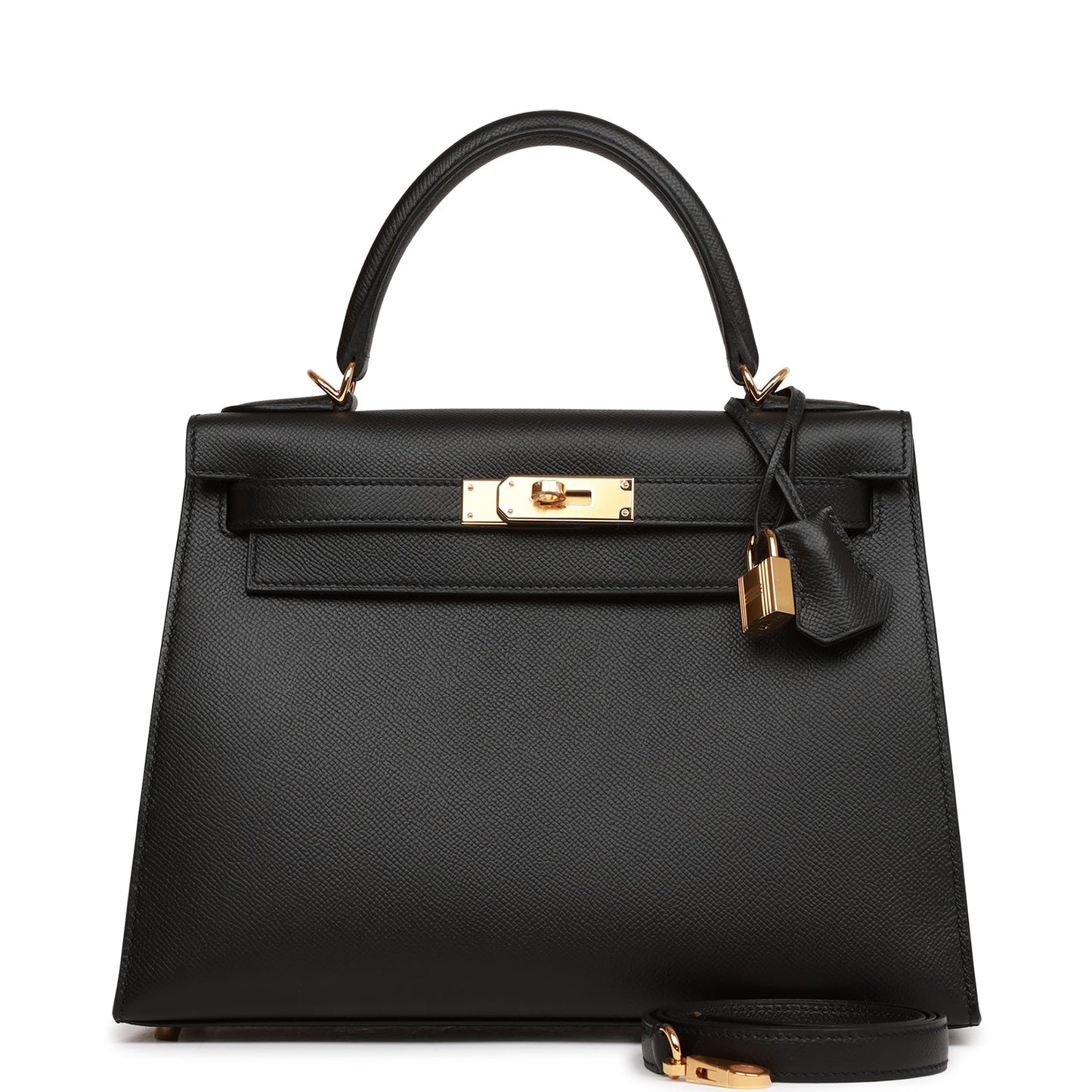 Hermes Kelly Sellier 28 Black Epsom Gold Hardware