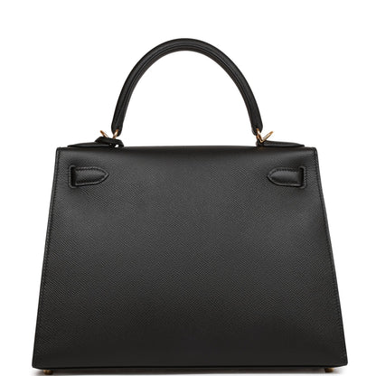 Hermes Kelly Sellier 28 Black Epsom Gold Hardware