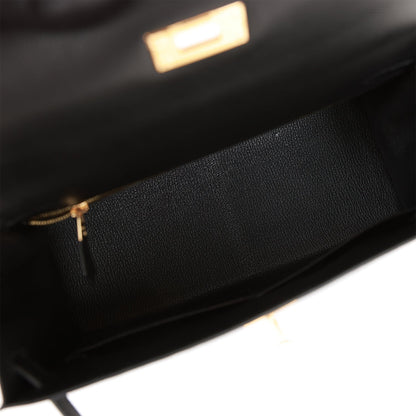 Hermes Kelly Sellier 28 Black Epsom Gold Hardware