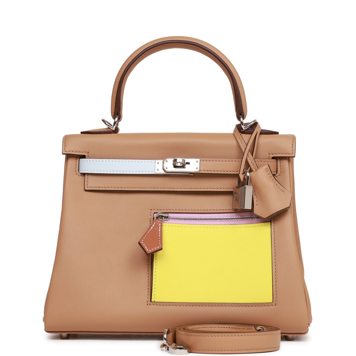 Hermes Colormatic Kelly Retourne 25 Chai, Bleu Brume and Lime Swift Palladium Hardware