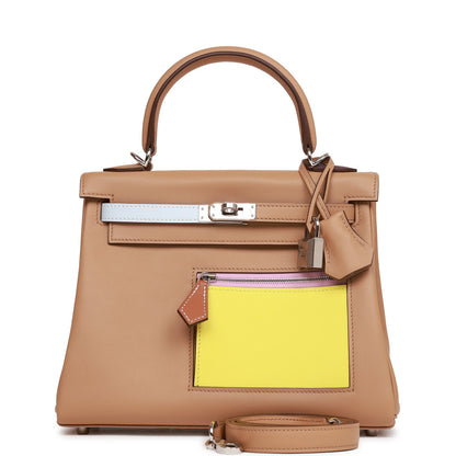 Hermes Colormatic Kelly Retourne 25 Chai, Bleu Brume and Lime Swift Palladium Hardware