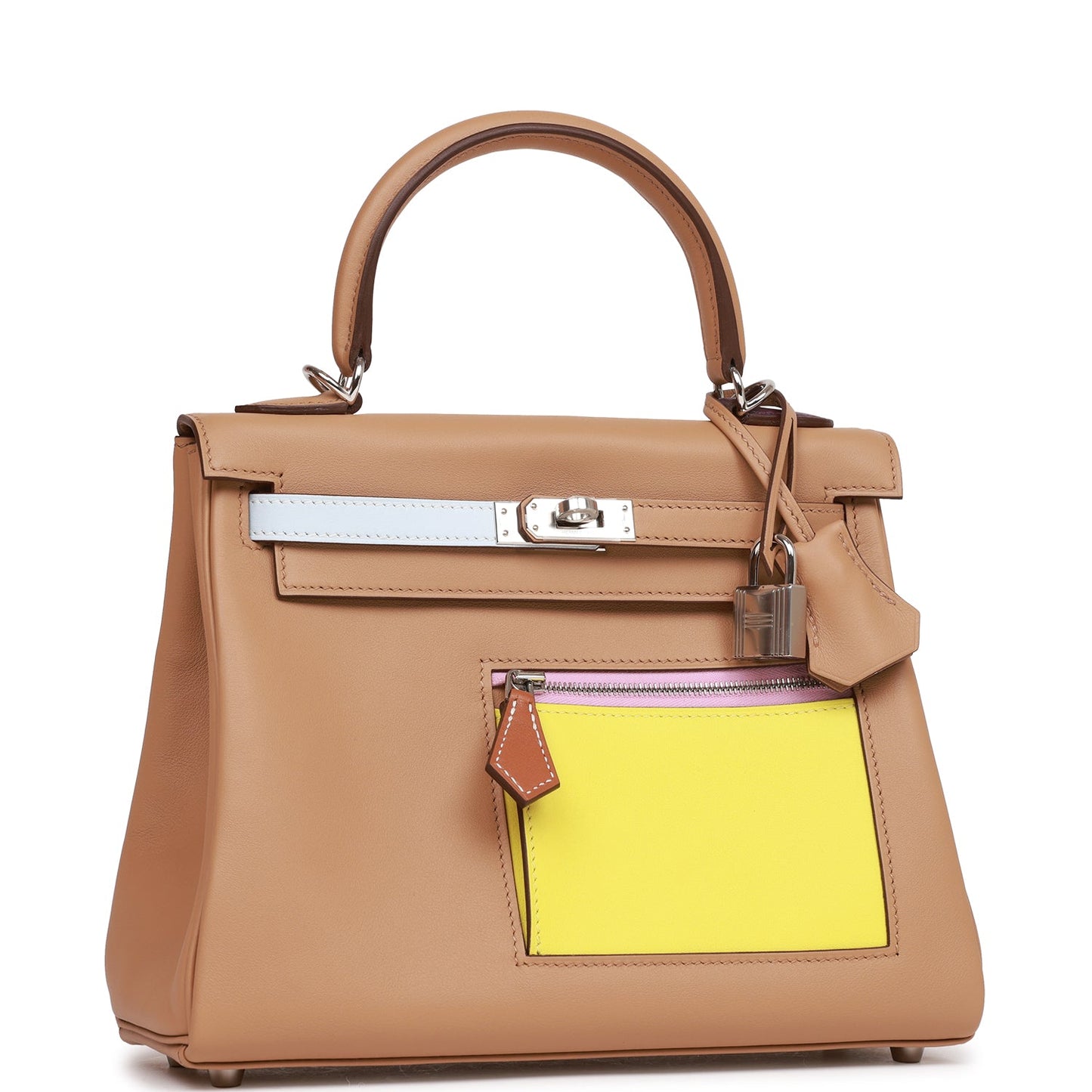 Hermes Colormatic Kelly Retourne 25 Chai, Bleu Brume and Lime Swift Palladium Hardware