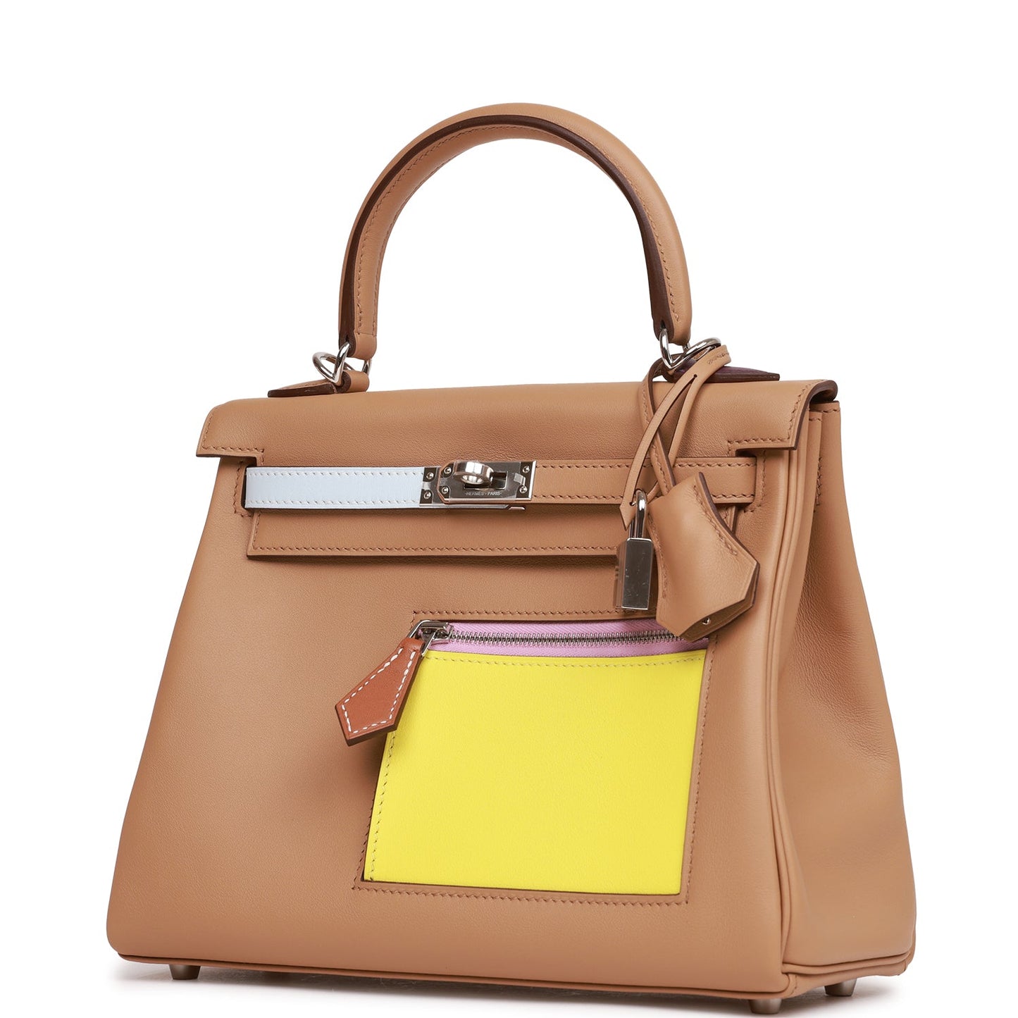 Hermes Colormatic Kelly Retourne 25 Chai, Bleu Brume and Lime Swift Palladium Hardware