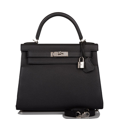 Hermes Kelly Retourne 28 Black Togo Palladium Hardware