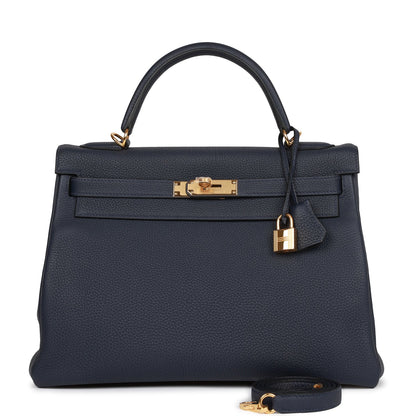 Hermes Kelly Retourne 32 Bleu Nuit Togo Gold Hardware