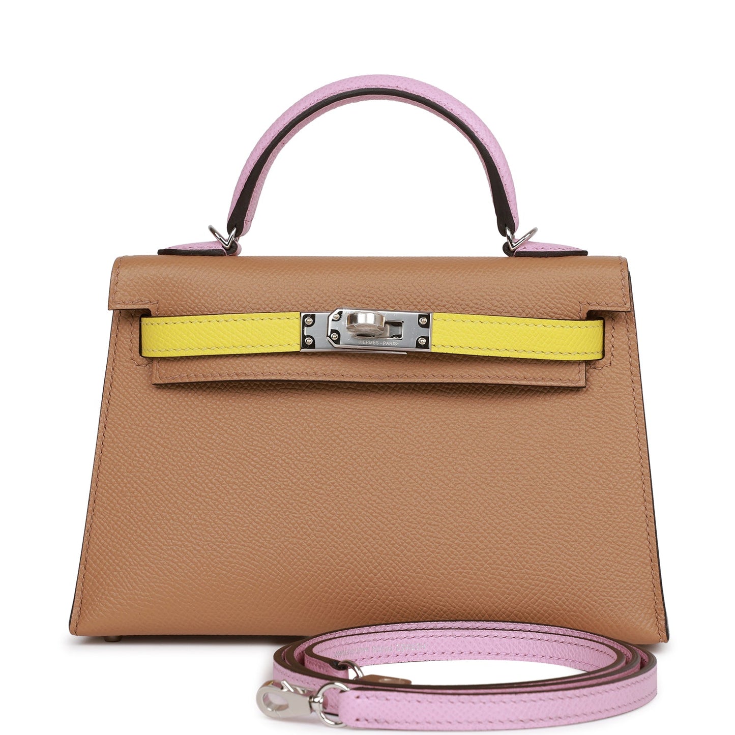 Hermes Kelly Sellier 20 Tri-Color Chai, Lime and Mauve Sylvestre Epsom Palladium Hardware