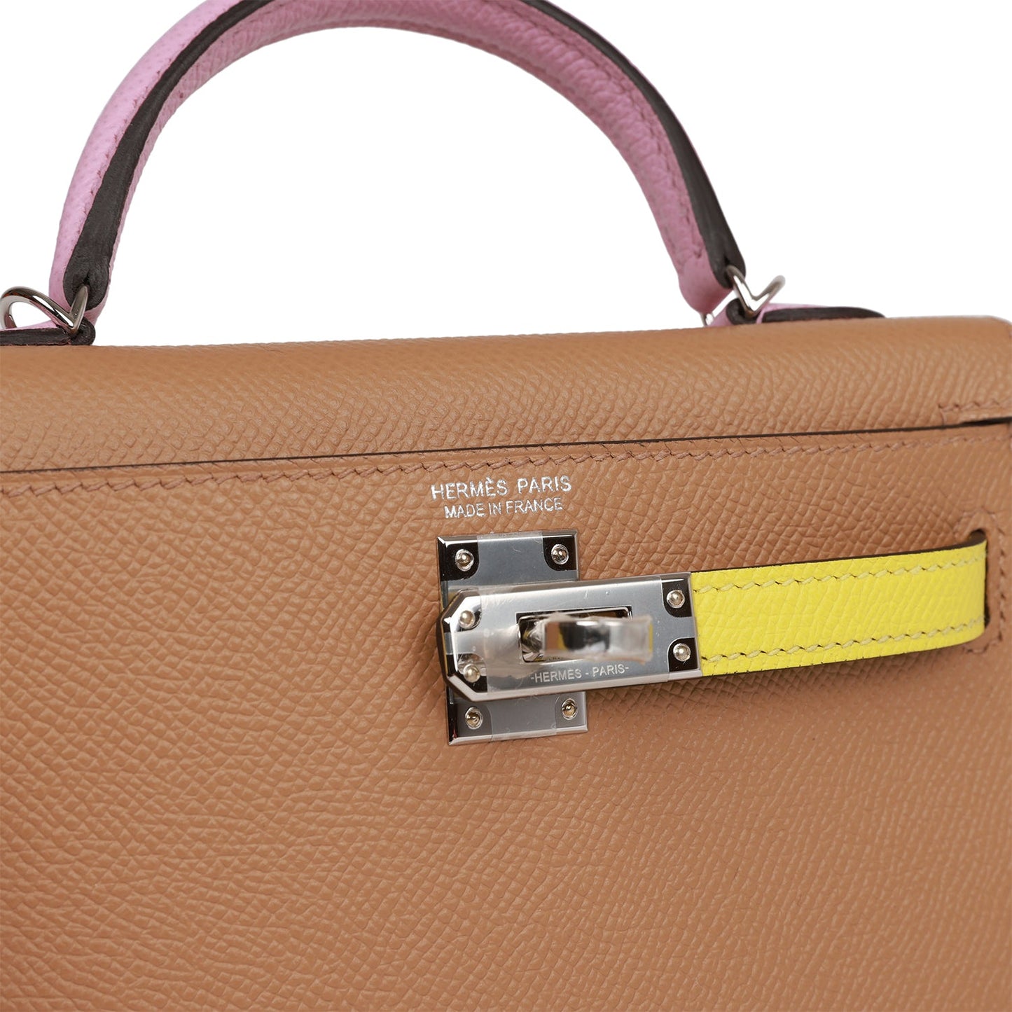 Hermes Kelly Sellier 20 Tri-Color Chai, Lime and Mauve Sylvestre Epsom Palladium Hardware