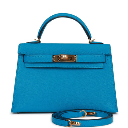 Hermes Kelly Sellier 20 Bleu Frida Chevre Gold Hardware