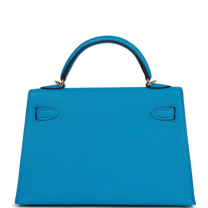 Hermes Kelly Sellier 20 Bleu Frida Chevre Gold Hardware