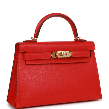 Hermes Kelly Sellier 20 Rouge de Coeur Chevre Gold Hardware