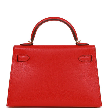 Hermes Kelly Sellier 20 Rouge de Coeur Chevre Gold Hardware