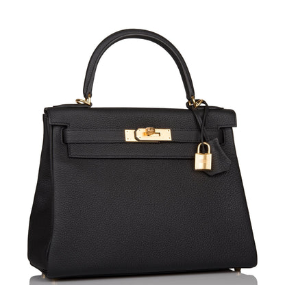 Hermes Kelly Retourne 28 Black Togo Gold Hardware