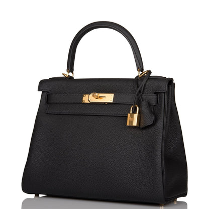 Hermes Kelly Retourne 28 Black Togo Gold Hardware