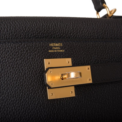 Hermes Kelly Retourne 28 Black Togo Gold Hardware