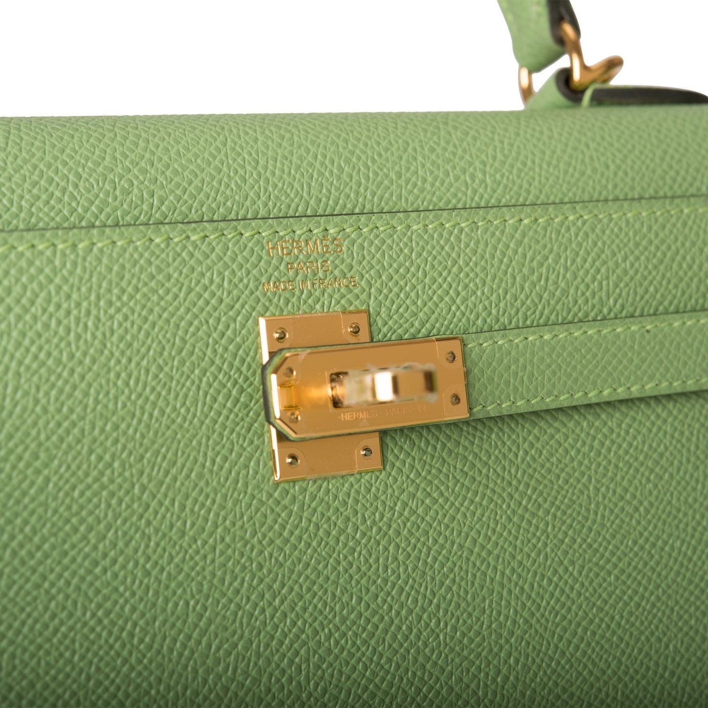 Hermes Kelly Sellier 25 Vert Criquet Epsom Gold Hardware