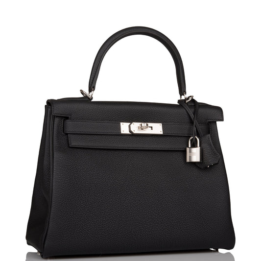 Hermes Kelly Retourne 28 Black Togo Palladium Hardware