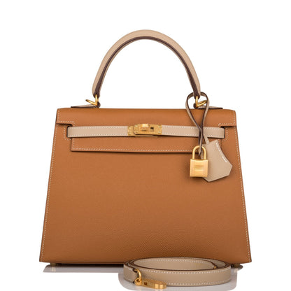 Hermes Special Order (HSS) Kelly Sellier 25 Gold and Trench Epsom Brushed Gold Hardware