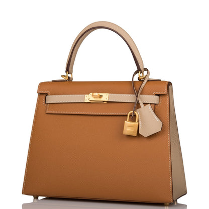 Hermes Special Order (HSS) Kelly Sellier 25 Gold and Trench Epsom Brushed Gold Hardware