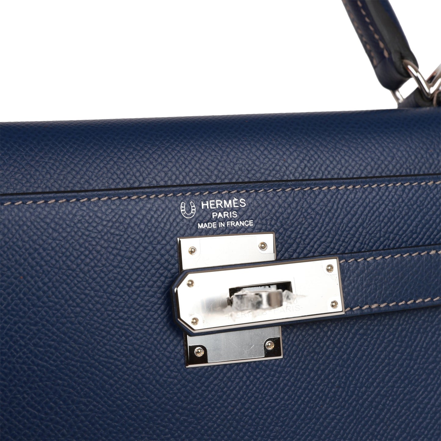 Hermes Special Order (HSS) Kelly Sellier 28 Bleu Indigo Epsom Palladium Hardware