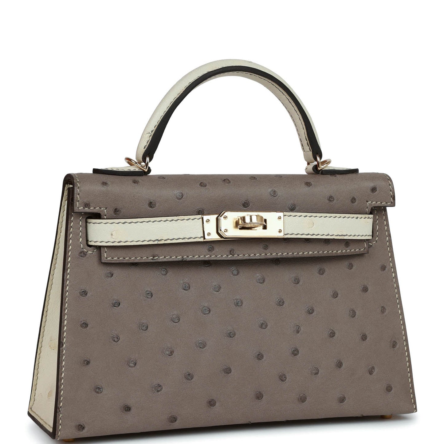 Hermes Special Order (HSS) Kelly Sellier 20 Gris Tourterelle and Beton Ostrich Permabrass Hardware