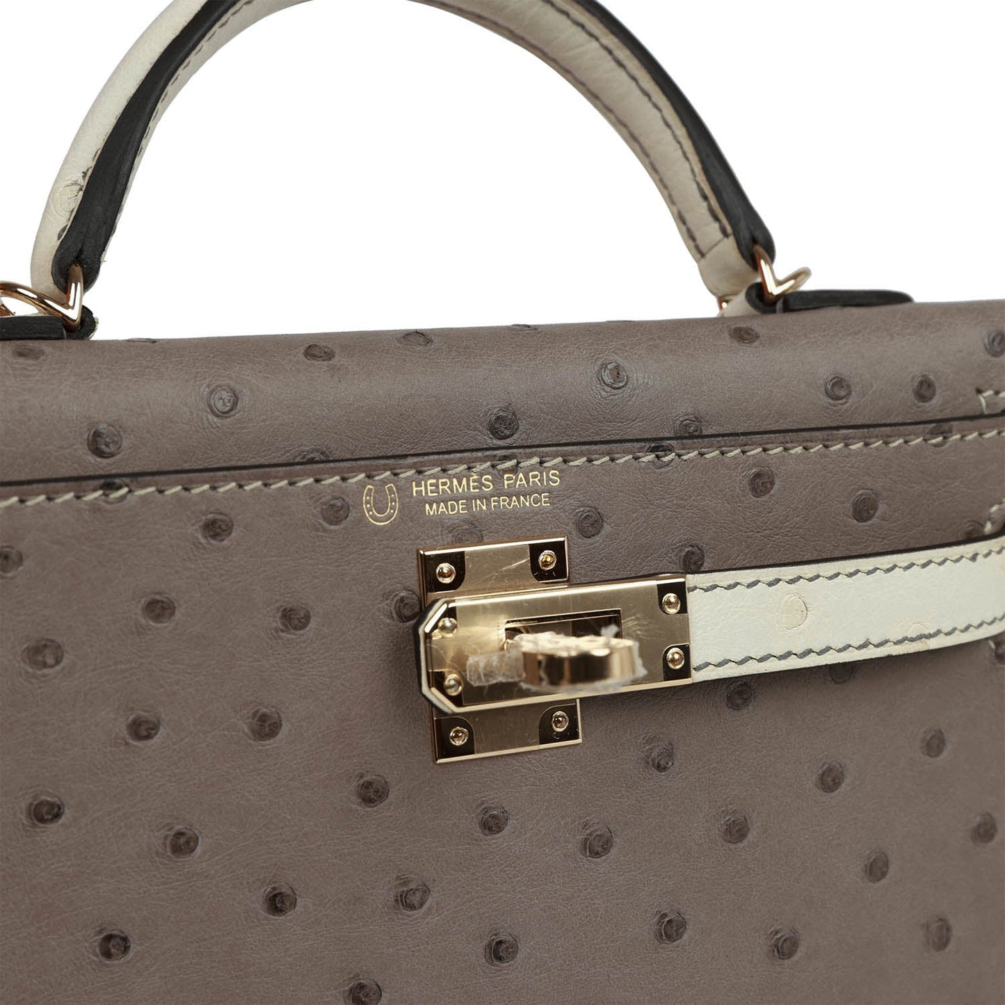 Hermes Special Order (HSS) Kelly Sellier 20 Gris Tourterelle and Beton Ostrich Permabrass Hardware