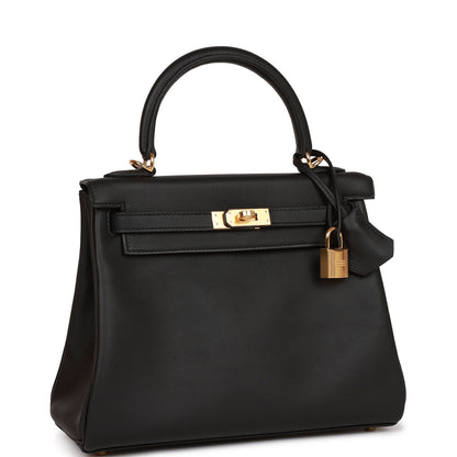 Hermes Kelly Retourne 25 Black Swift Gold Hardware