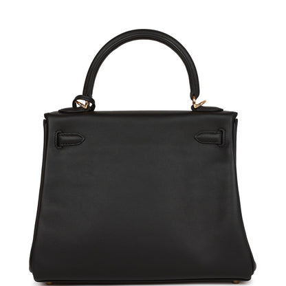 Hermes Kelly Retourne 25 Black Swift Gold Hardware