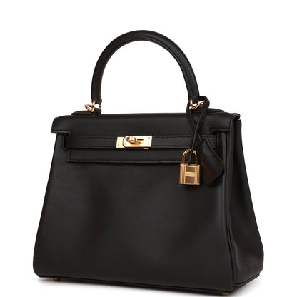 Hermes Kelly Retourne 25 Black Swift Gold Hardware