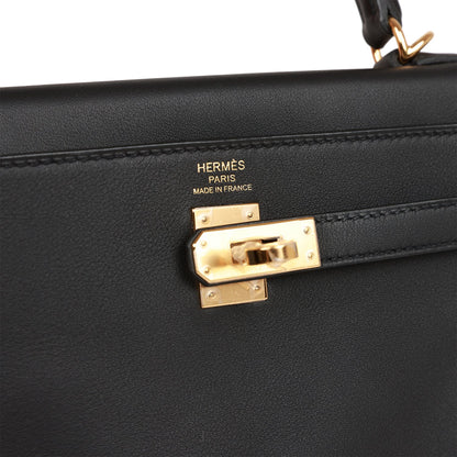 Hermes Kelly Retourne 25 Black Swift Gold Hardware