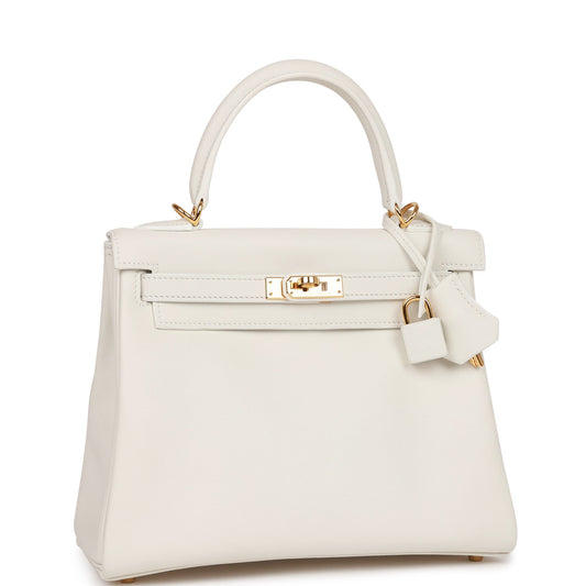 Hermes Kelly Retourne 25 White Swift Gold Hardware