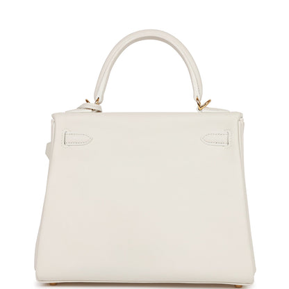 Hermes Kelly Retourne 25 White Swift Gold Hardware