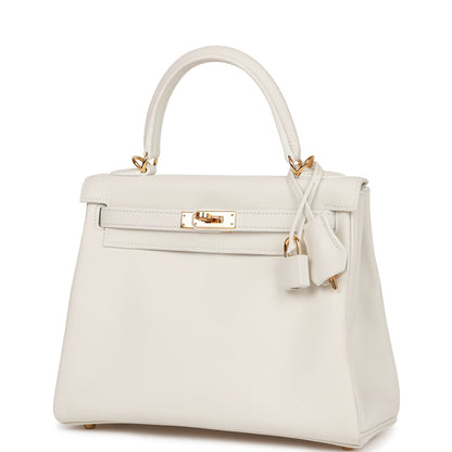 Hermes Kelly Retourne 25 White Swift Gold Hardware