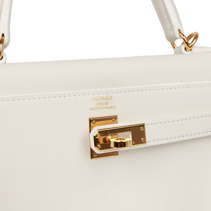 Hermes Kelly Retourne 25 White Swift Gold Hardware