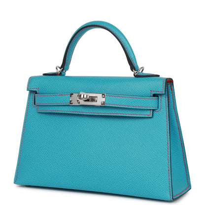 Hermes Special Order (HSS) Kelly Sellier 20 Bleu du Nord and Bougainvillea Epsom Palladium Hardware