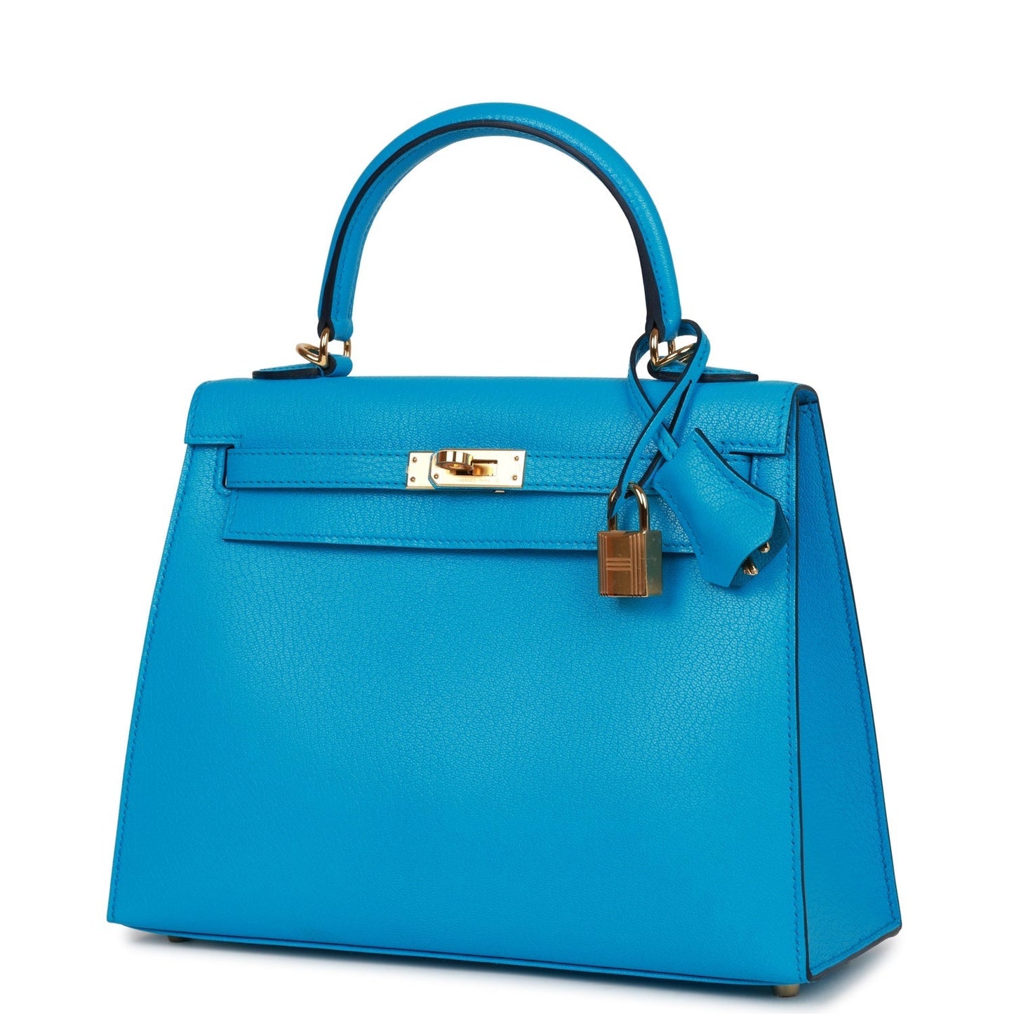 Hermes Kelly Sellier 25 Bleu Frida Chevre Gold Hardware