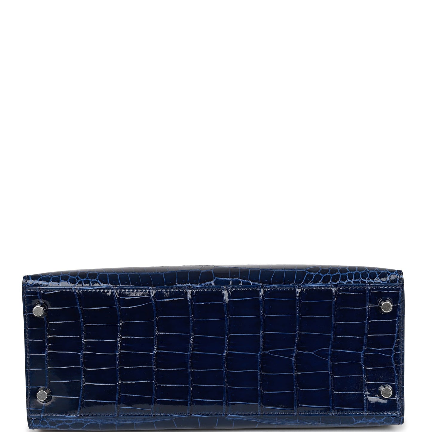 Hermes Kelly Sellier 28 Bleu Saphir Shiny Porosus Crocodile Palladium Hardware