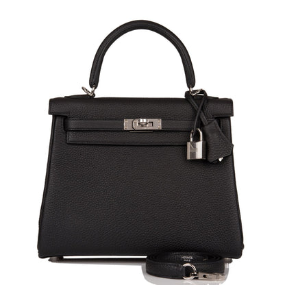 Hermes Kelly Retourne 25 Black Togo Palladium Hardware