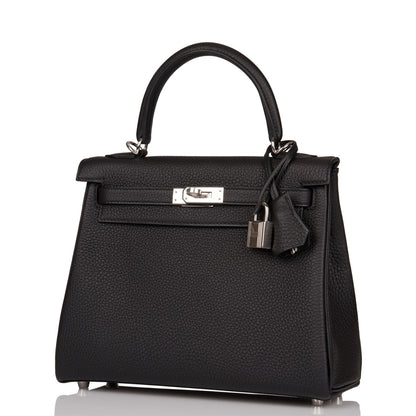 Hermes Kelly Retourne 25 Black Togo Palladium Hardware